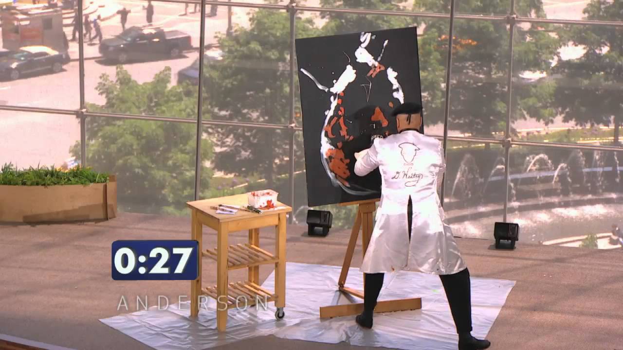 En konstnär målar en tavla på 90 sekunder. När han är klar lurar han hela publiken!